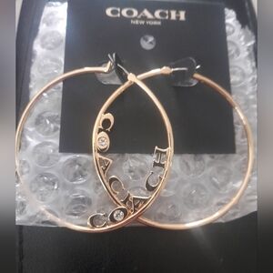 New Coach Hoop Earrings 2 1/2 " Gold Tone New With Tags